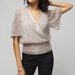 WHITE HOUSE BLACK MARKET METALLIC MESH BANDED BOTTOM SHIMMER TOP XXS